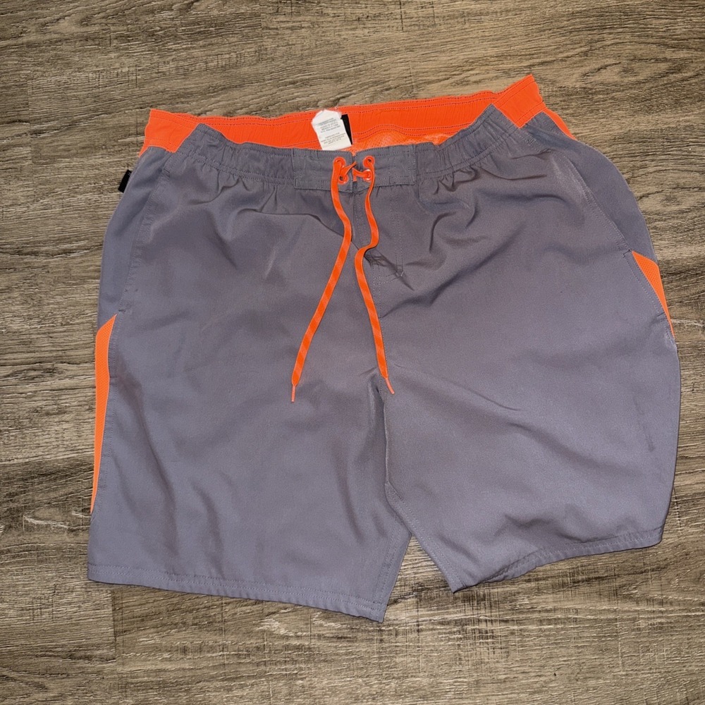 Nike Swim Trunks Mens XL Gray Orange Board Shorts Colorblock Surf Beach